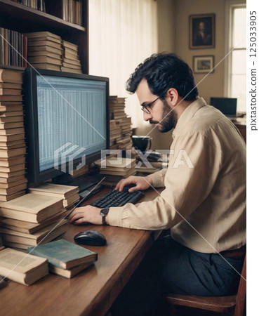 Man studying in the library 125033905