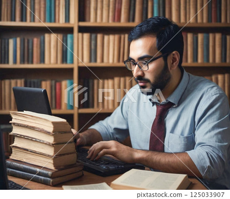 在圖書館學習的學生 125033907