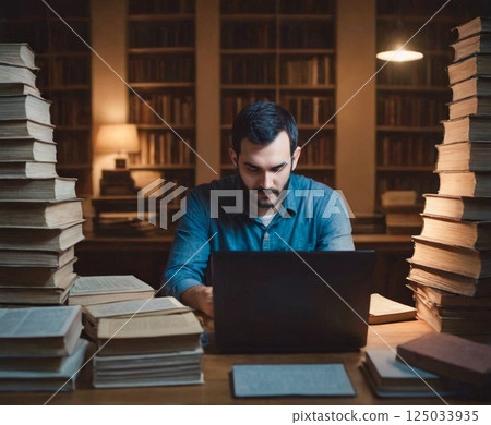 A man who operates a personal computer 125033935