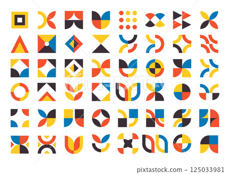 Geometric mosaic, Bauhaus pattern. Modern geometry figure, shape. Bauhaus. Geometric mosaic. Minimal mural texture. Scandinavian. Geometric mosaic print. retro wallpaper. Vector illustration 125033981