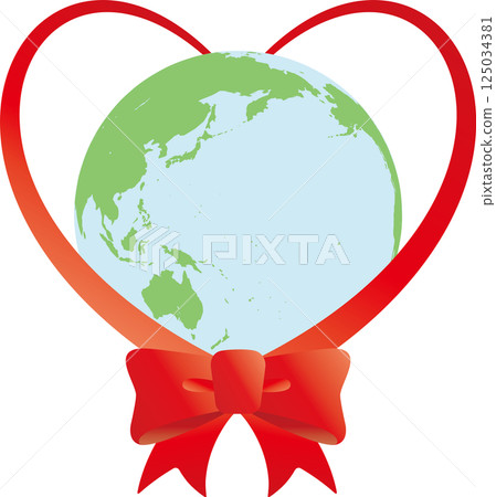 Earth wrapped in ribbons and hearts - a gift of gratitude and love 125034381