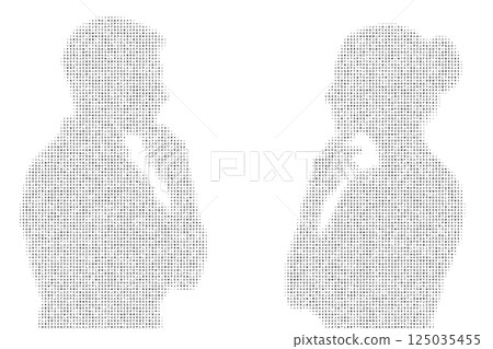 Halftone Silhouettes of Thinking Man and Woman. Halftone Silhouettes of Thinking Man and Woman. 125035455