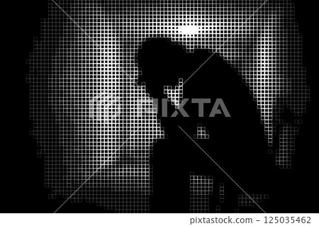 Halftone Silhouette of Sad Pensive Person 125035462