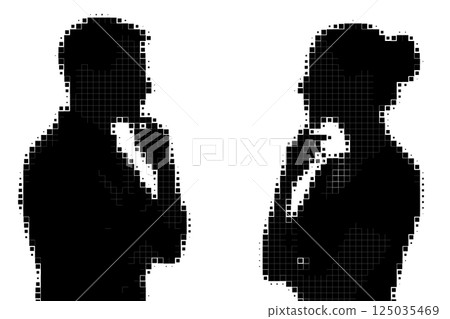 Halftone Silhouettes of Man and Woman Thinking Halftone Silhouettes of Man and Woman Thinking 125035469