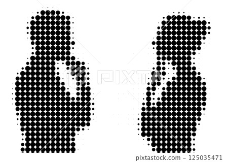Halftone Silhouettes of Man and Woman Thinking 125035471