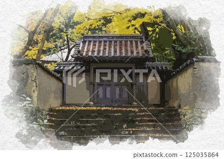 水彩畫風格：岡山縣總社市井山法福寺開山堂 125035864