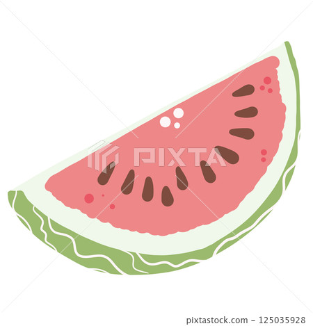 A sliced of watermelon hand drawn clean colorful illustration perfect for summer fruit designs, market, dessert gifts, greeting cards, print, textile A sliced of watermelon hand drawn clean colorful illustration perfect for summer fruit designs, market, dessert gifts, greeting cards, print, textile 125035928