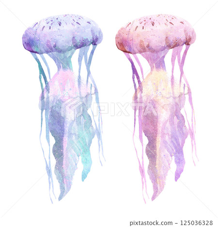 Set of watercolor jellyfish on white background. Set of watercolor jellyfish on white background. 125036328