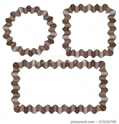 Doodle line frame, cute border Set. Hand drawn ink brush wave stoke, modern graphic style design. Circle wreath, square rectangle geometric shape. Empty frames for text space. Vector illustration 125036790