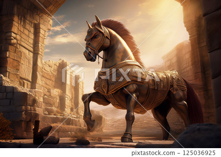 Generative AI Statue of A Warhorse 125036925