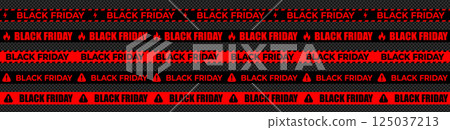 Black Friday Sale Warning Tapes On Transparent Background For Discount Promotion, Shopping Advertising, And E-Commerce Marketing Design. Vector Illustration. 125037213