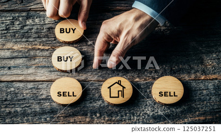 Businessman Choosing Buy or Sell Option for Real Estate Investment Businessman Choosing Buy or Sell Option for Real Estate Investment 125037251