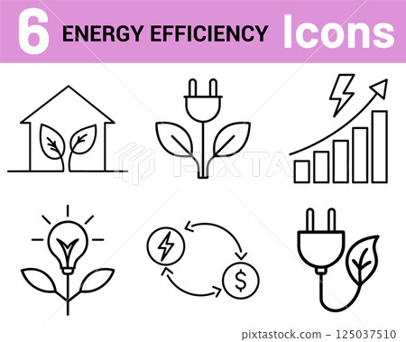 Six Simple Line Icons Representing Energy Efficiency. Vector illustration. 125037510