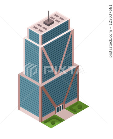 Office building, isometric skyscraper, modern apartments. Vector illustration, 3D design used for logos, infographics and city map creation 125037661