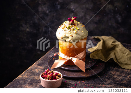 Traditional Easter cake kulich with pistachio 125038111