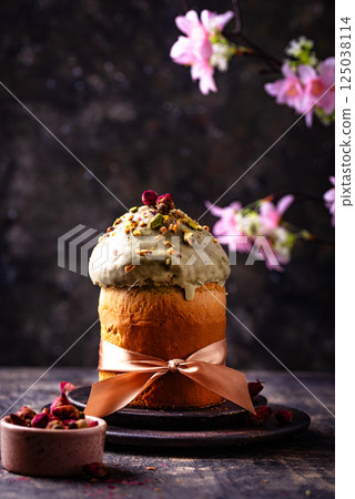 Traditional Easter cake kulich with pistachio 125038114