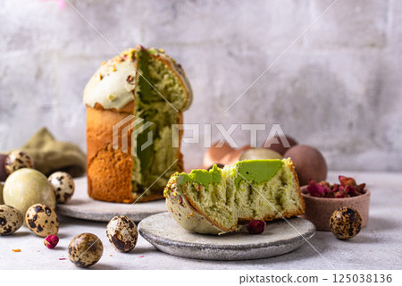 Traditional Easter cake kulich with pistachio Traditional Easter cake kulich with pistachio 125038136