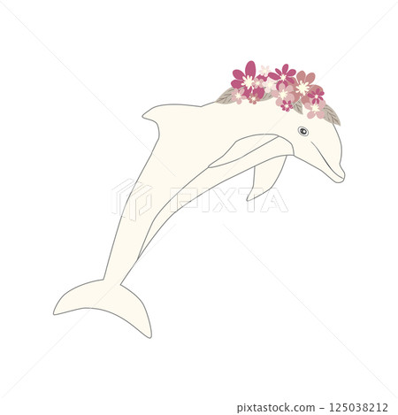 Underwater inhabitants in boho style. Vector illustration animals with flowers. Whale, dolphin, jellyfish, seahorse, turtle, shark, octopus, crab, snail, stingray, fish 125038212