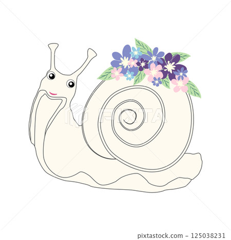 Underwater inhabitants in boho style. Vector illustration animals with flowers. Whale, dolphin, jellyfish, seahorse, turtle, shark, octopus, crab, snail, stingray, fish 125038231