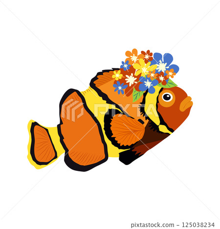 Underwater inhabitants in boho style. Vector illustration animals with flowers. Whale, dolphin, jellyfish, seahorse, turtle, shark, octopus, crab, snail, stingray, fish Underwater inhabitants in boho style. Vector illustration animals with flowers. Whale, dolphin, jellyfish, seahorse, turtle, shark, octopus, crab, snail, stingray, fish 125038234
