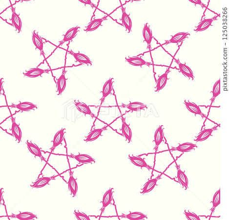 Silhouettes Magic symbols seamless pattern, with magical elements such as snake, eye, tarot cards, hand, skull. Witchcraft theme symbols and elements 125038266