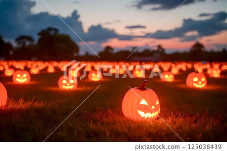 close up of pumpkins on table 125038439