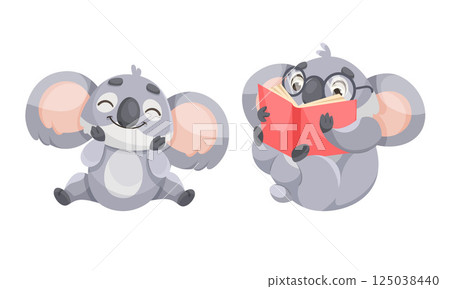 Cheerful Koala Animal with Large Ears and Pretty Snout Vector Set 125038440