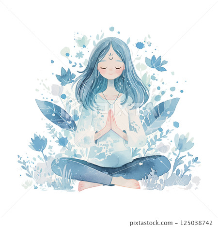 Meditation practice in a serene botanical setting with calming colors for relaxation and mindfulness Meditation practice in a serene botanical setting with calming colors for relaxation and mindfulness 125038742
