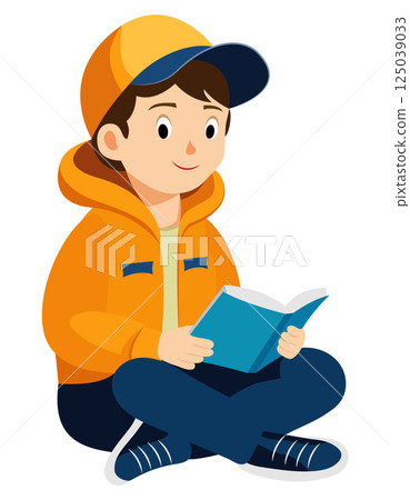 cartoon boy reading book hoodie vector illustration 125039033