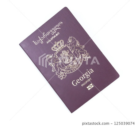 Georgian passport close up isolated on white background 125039074