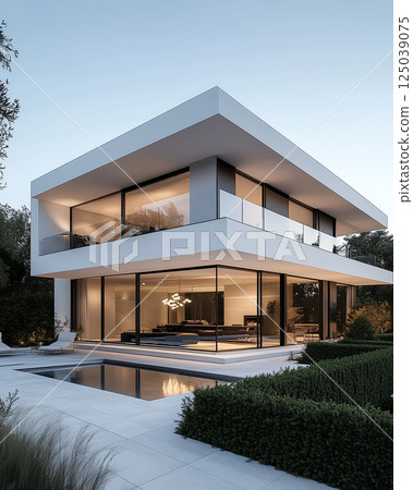 Modern Luxury House with Flat Roof and Elegant Terrace Design 125039075