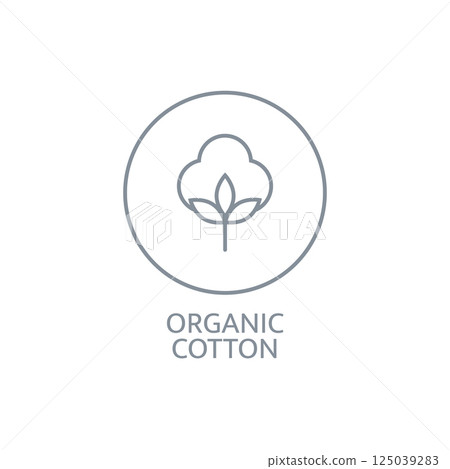 Organic cotton line icon. Sustainable plant stamp. Fabric badge. Biodegradable symbol. Slow fashion. Quality certificate tag. Ecology sticker. Natural clothes. Zero waste. Vector illustration 125039283