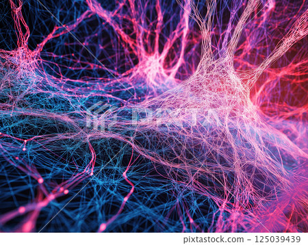 Colorful neural network with glowing lines and nodes 125039439