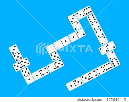 Domino game tiles. Playing domino, bones tile with numbers top view. Board game for two, gaming process step by step. Hobby neoteric vector background 125039445