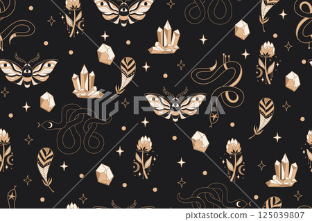 Seamless celestial esoteric pattern boho vector background Seamless celestial esoteric pattern boho vector background 125039807