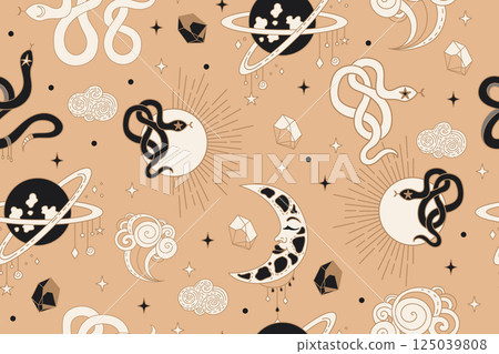 Seamless celestial esoteric pattern boho vector wallpaper Seamless celestial esoteric pattern boho vector wallpaper 125039808