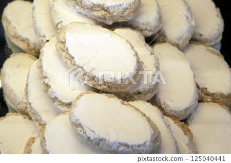ricciarelli traditional florence biscuits detail close up 125040441