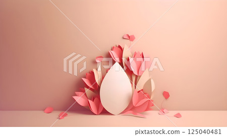 Elegant Paper Flower Arrangement in Soft Pink and Cream Tones on a Minimalistic Background Creating a Delicate and Artistic Display 125040481