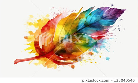 Artistic Watercolor Feather Display on White Backdrop Artistic Watercolor Feather Display on White Backdrop 125040546