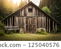 Rustic Barn Nestled in Verdant Forest 125040576