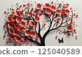 Artistic paper crafted floral tree with butterfly on neutral backdrop wallpaper 125040589