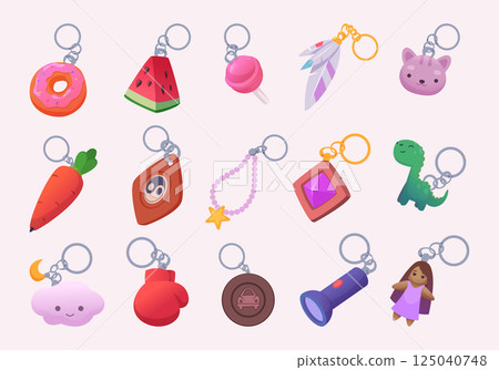 Trinket for key. Decorative feathers for backpacks or keychains exact vector funny elements 125040748