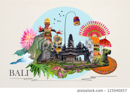 The collage on the theme of Bali, Indonesia. Tamples. Travel and vacation concept 125040857