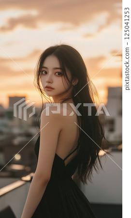 夕陽下的女人肖像 125041253