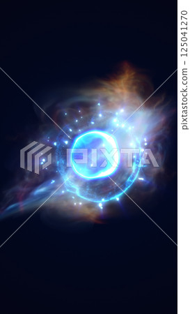 A glowing blue celestial sphere surrounded by swirling nebula-like clouds in deep space, emitting bright light and energy A glowing blue celestial sphere surrounded by swirling nebula-like clouds in deep space, emitting bright light and energy 125041270
