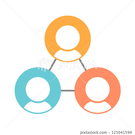 Icon of three people connected in a triangle - illustration material of relationship diagram, love triangle, teamwork 125041599