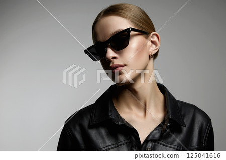 fashion portrait of Beautiful young woman in sunglasses fashion portrait of Beautiful young woman in sunglasses 125041616