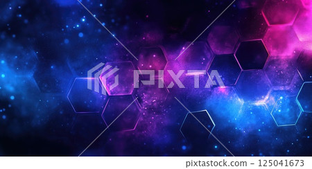 Vibrant hexagonal pattern with watercolor texture in blue and purple hues Vibrant hexagonal pattern with watercolor texture in blue and purple hues 125041673