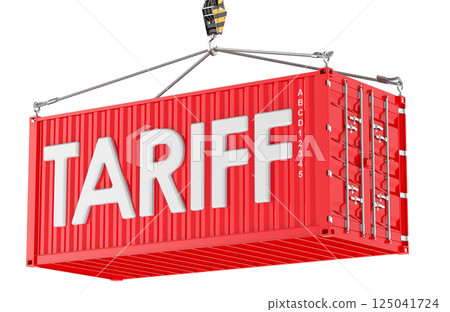 Trade tariffs, concept. Cargo container with TARIFF text, 3D rendering 125041724