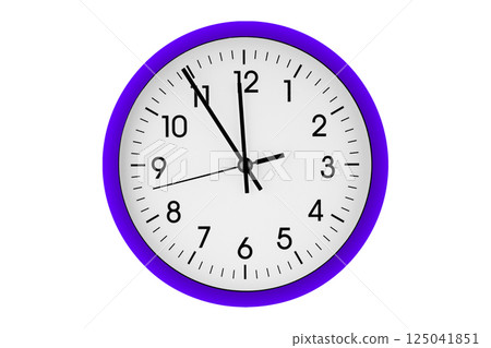 Purple, violet watch, wall clock 11 hours 45 minutes on isolated or white background 125041851